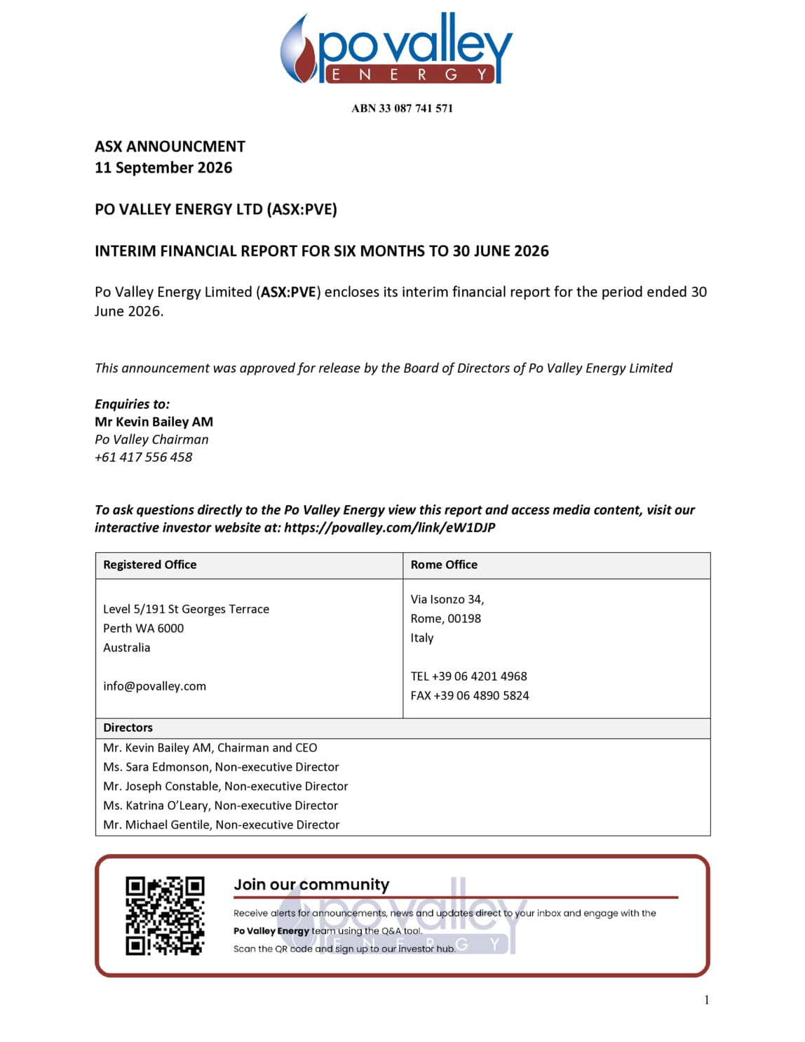 PVE Interim Financial Statements HY 30 June 2026